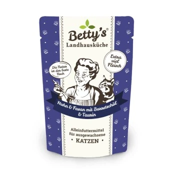 Betty's Landhausküche Frischebeutel Huhn & Fasan 12 x 100g für Katze